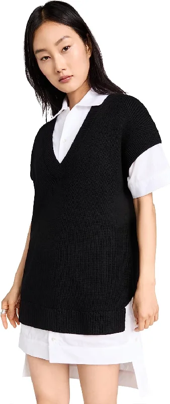 STAUD Women Bridget Wool Cotton Mini Sweater Dress Black/White