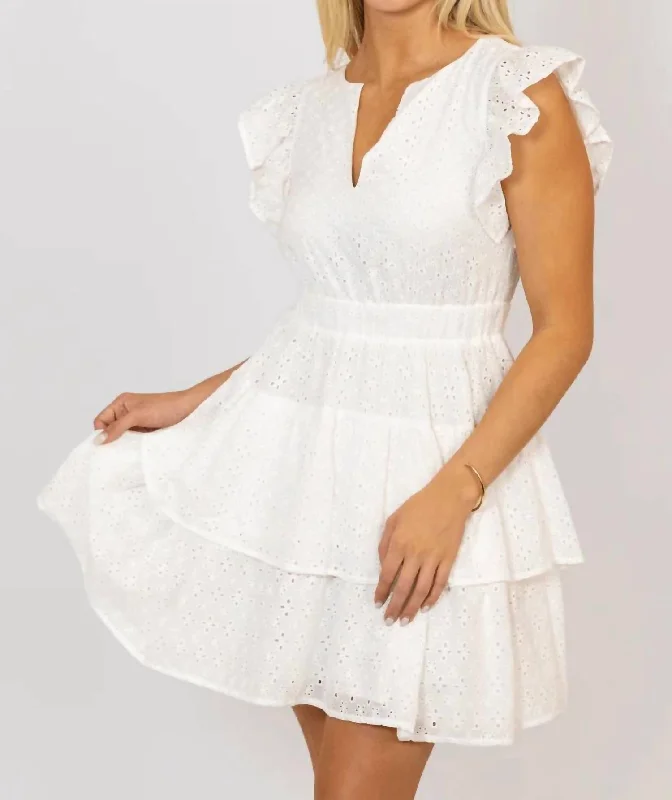 Eyelet Vneck Dress In White