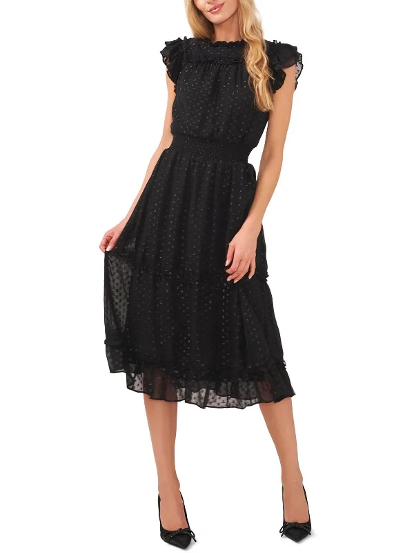 Womens Chiffon Clip Dot Midi Dress