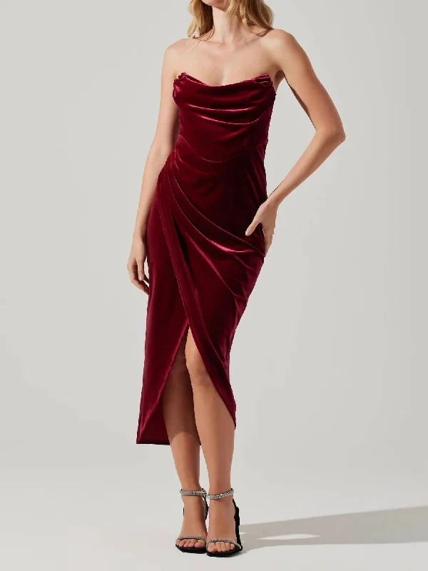 Meghan Velvet Draped Mini Dress In Crimson Red