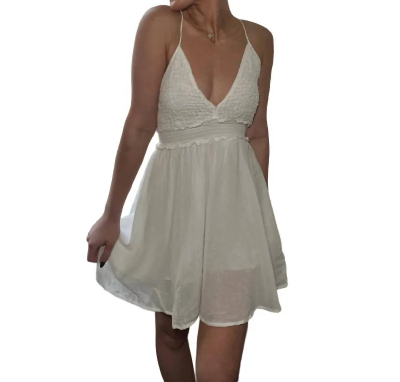 Spaghetti Strap Crinkle Dress In Ivory