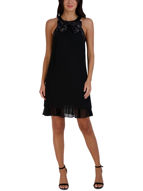 Womens Chiffon Embellished Cocktail and Party Dress