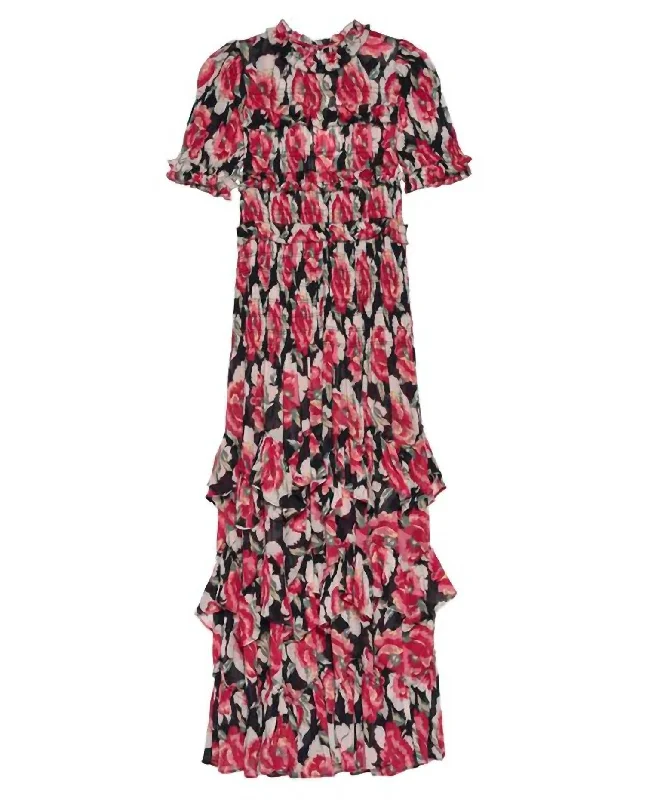 Floral Ballroom Dress In Fuschia Rose