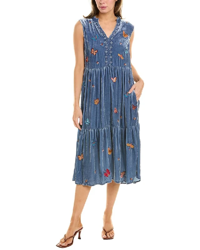 Johnny Was Monarca Silk-Blend Midi Dress