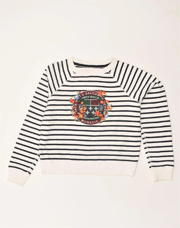 JACK WILLS Womens Graphic Sweatshirt Jumper UK 8 Small White Cotton