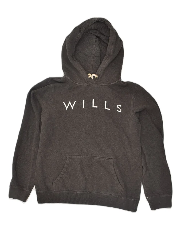 JACK WILLS Womens Graphic Hoodie Jumper UK 12 Medium  Grey Cotton