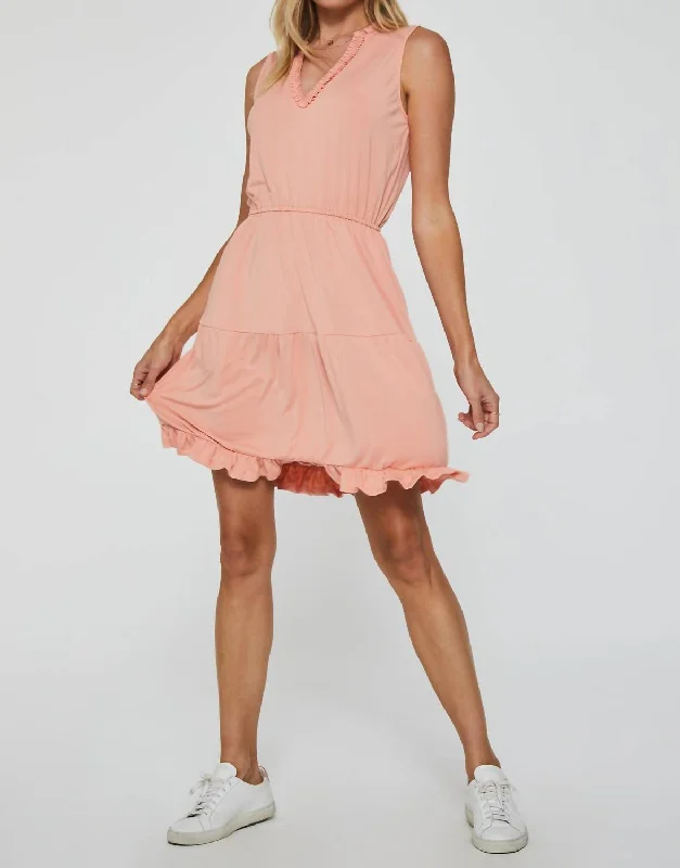 Elastic Waist Dress In Peach