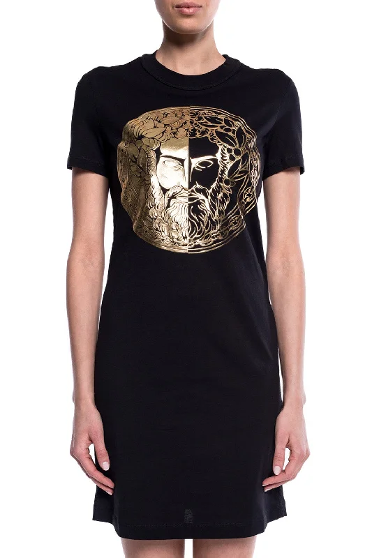 Versace Jeans Couture Women's Black Gold Logo Short Sleeve T-Shirt Dress