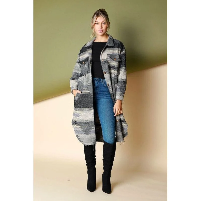 Aztec tribal button down long coat