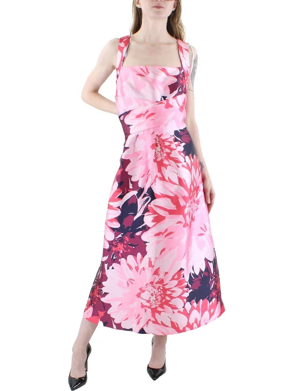 Womens Floral Midi Cocktail and Party Dress