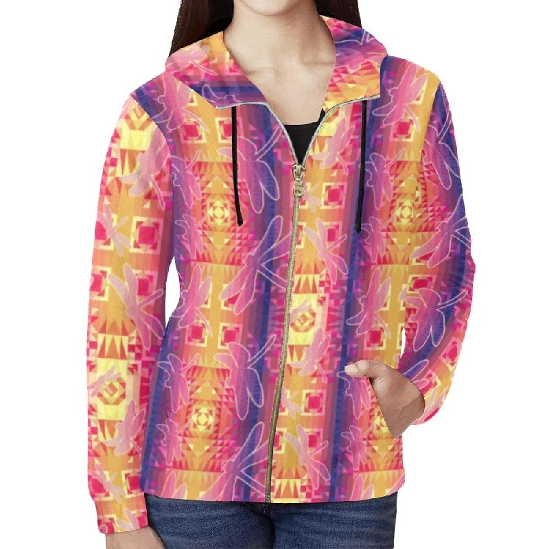 Kaleidoscope Dragonfly Full Zip Hoodie for Women