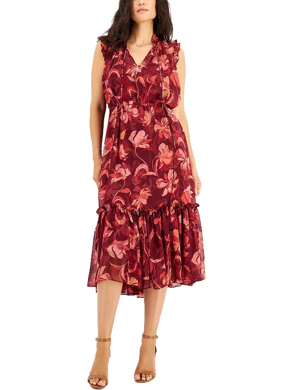 Womens Floral Long Midi Dress