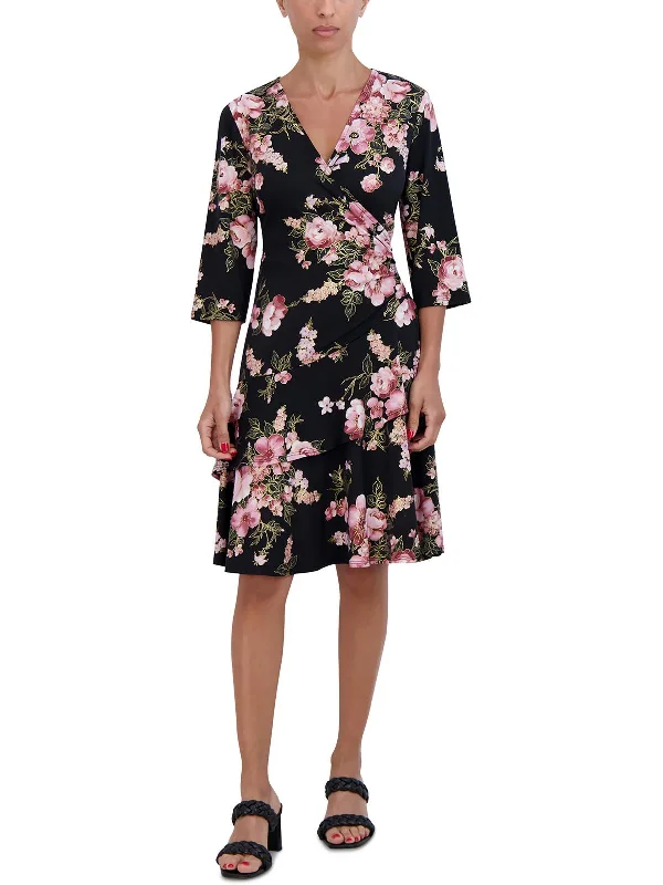 Womens Floral Foil Short Fit & Flare Dress