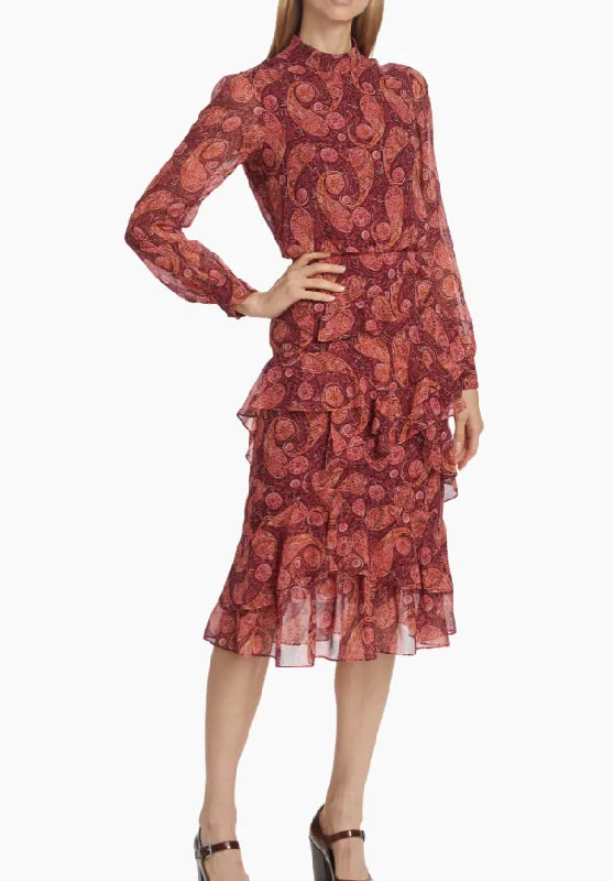 Saloni Women's Silk Georgette Midi Dress 2025-Ruby Paisley