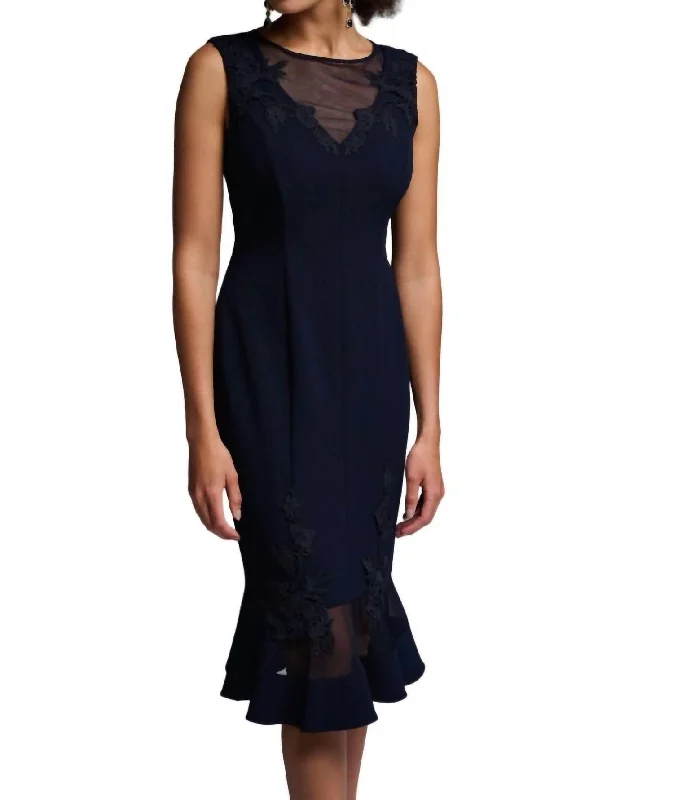 Mesh Detail Dress In Midnight Blue