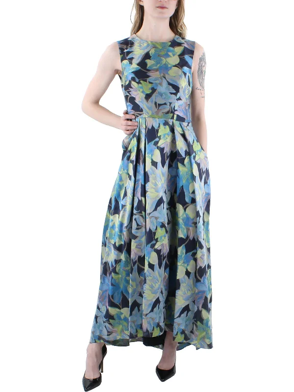 Womens Floral Metallic Evening Dress