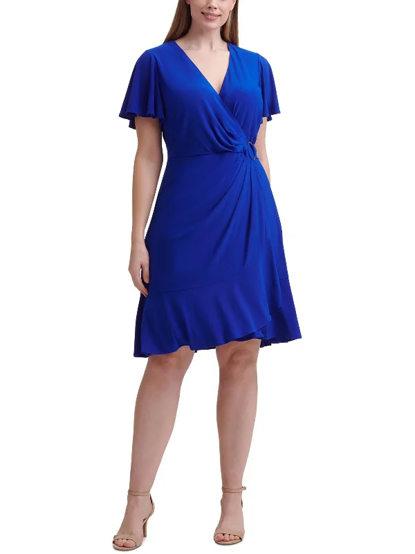 Plus Womens Faux Wrap A-Line Wrap Dress