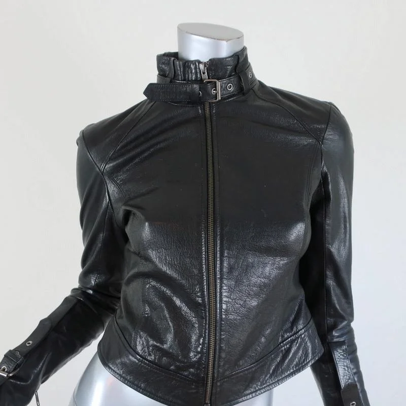 Skaist Taylor Leather Jacket Black Size 2 Buckled Sleeves