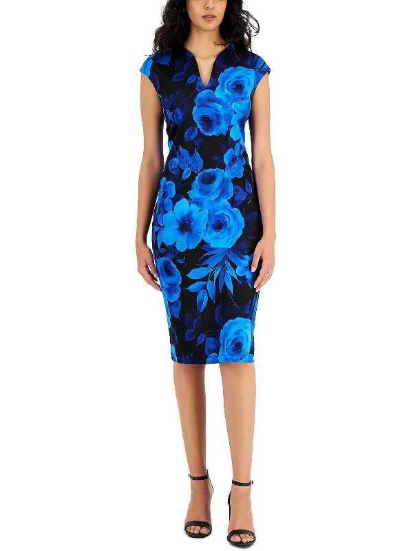 Womens Knit Floral Sheath Dress