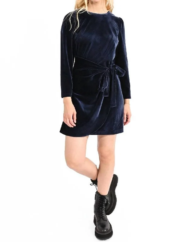 Velvet Asymmetric Wrap Dress In Navy