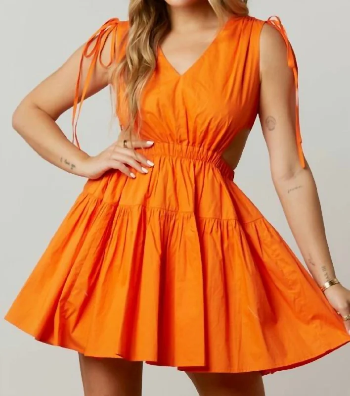 Ruched Cut Out Dress In Orange