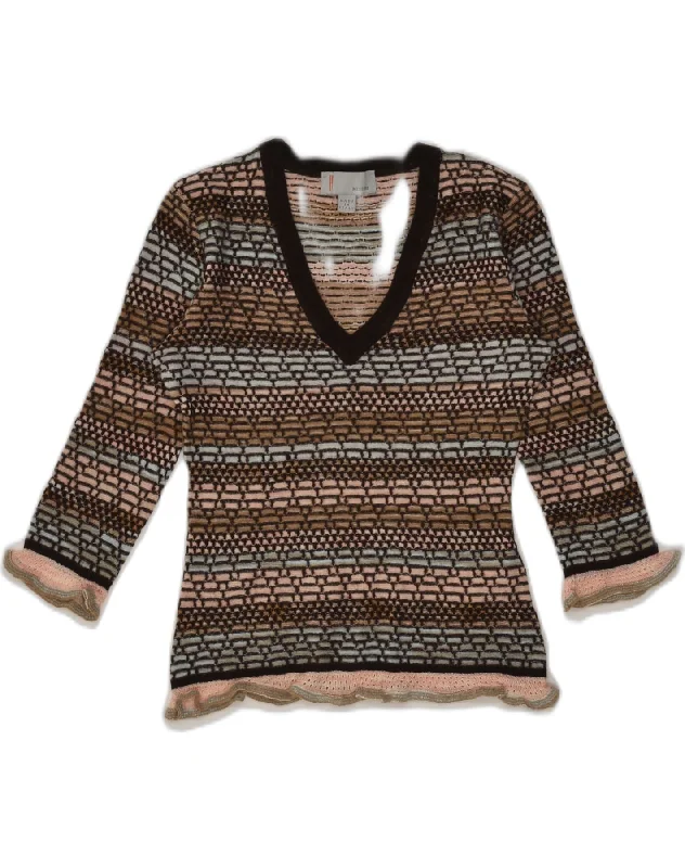 MISSONI Womens 3/4 Sleeve V-Neck Jumper Sweater IT 44 Medium Brown