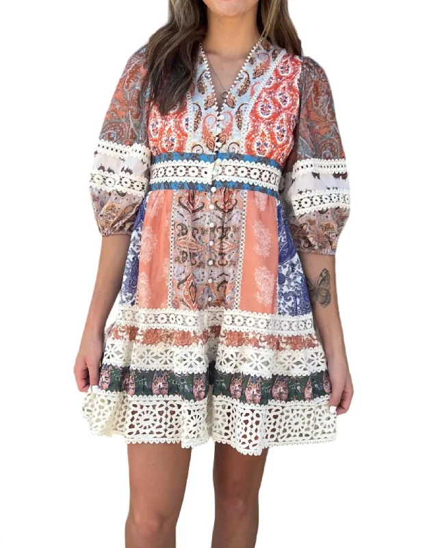 Patchwork Mini Dress In Mixed Paisley