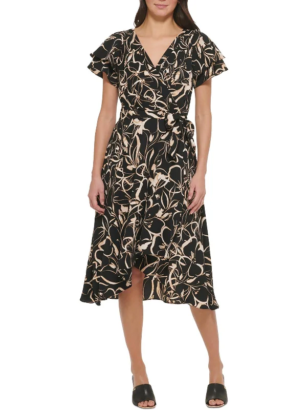 Womens Printed V neck Fit & Flare Dress