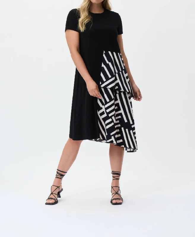 Tiered A-Line Dress In Black/beige