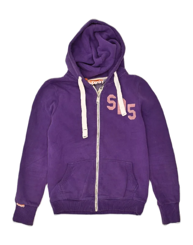 SUPERDRY Womens Graphic Zip Hoodie Sweater Uk 14 Medium Purple Cotton