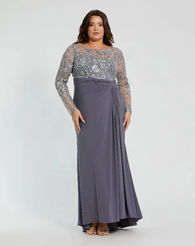 Embroidered Top Jersey Skirt Gown