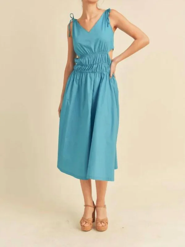 Bella Midi Cutout Dress In Neon Aqua Blue