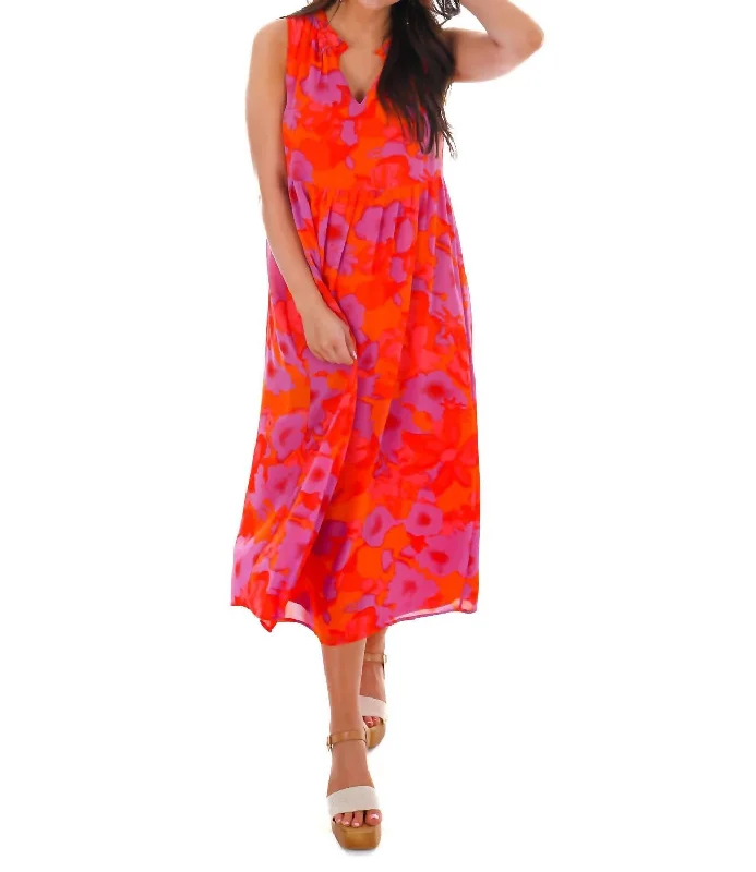 Live Boldly Print Midi Dress In Orange Red