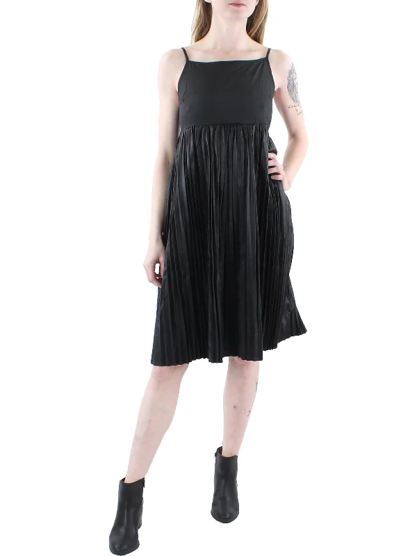 Womens Mixed Media Pleated Cocktail and Party Dress