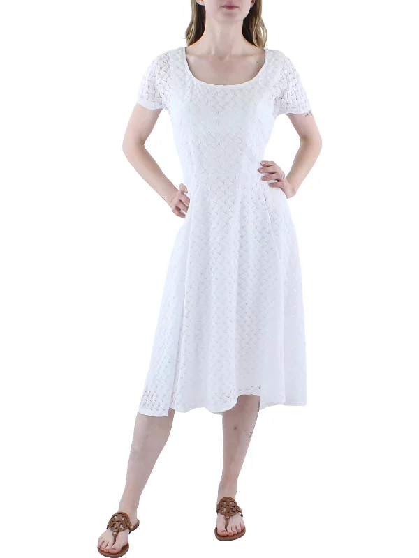 Womens Crochet Short Sleeves Midi Dress