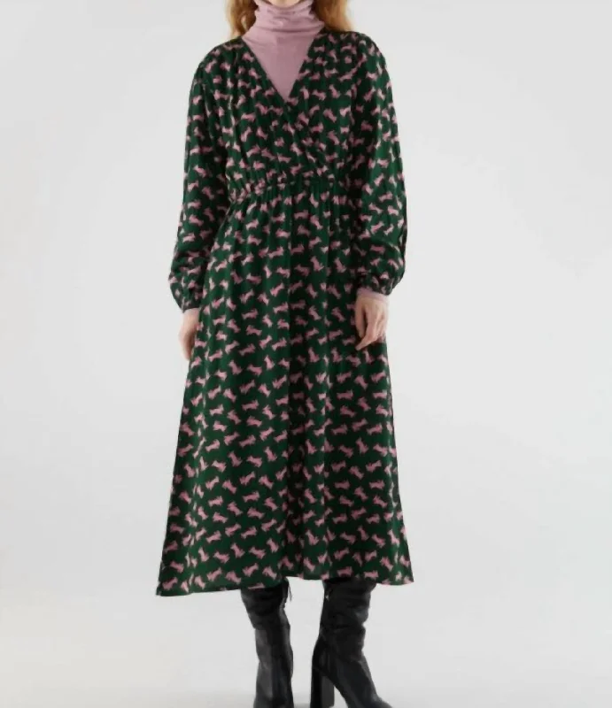 Rabbit Print Dress In Green/pink