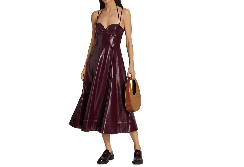 Staud Women Abstract Plum Burgundy Corset Faux Leather Midi Dress