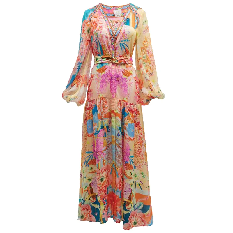 Camilla International Women Meet Me in The Garden Belted V-Neck Maxi Dress Multi