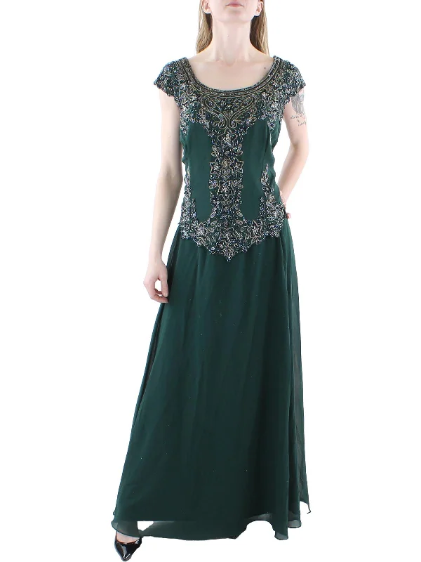 Plus Womens Beaded Formal Evening Dress