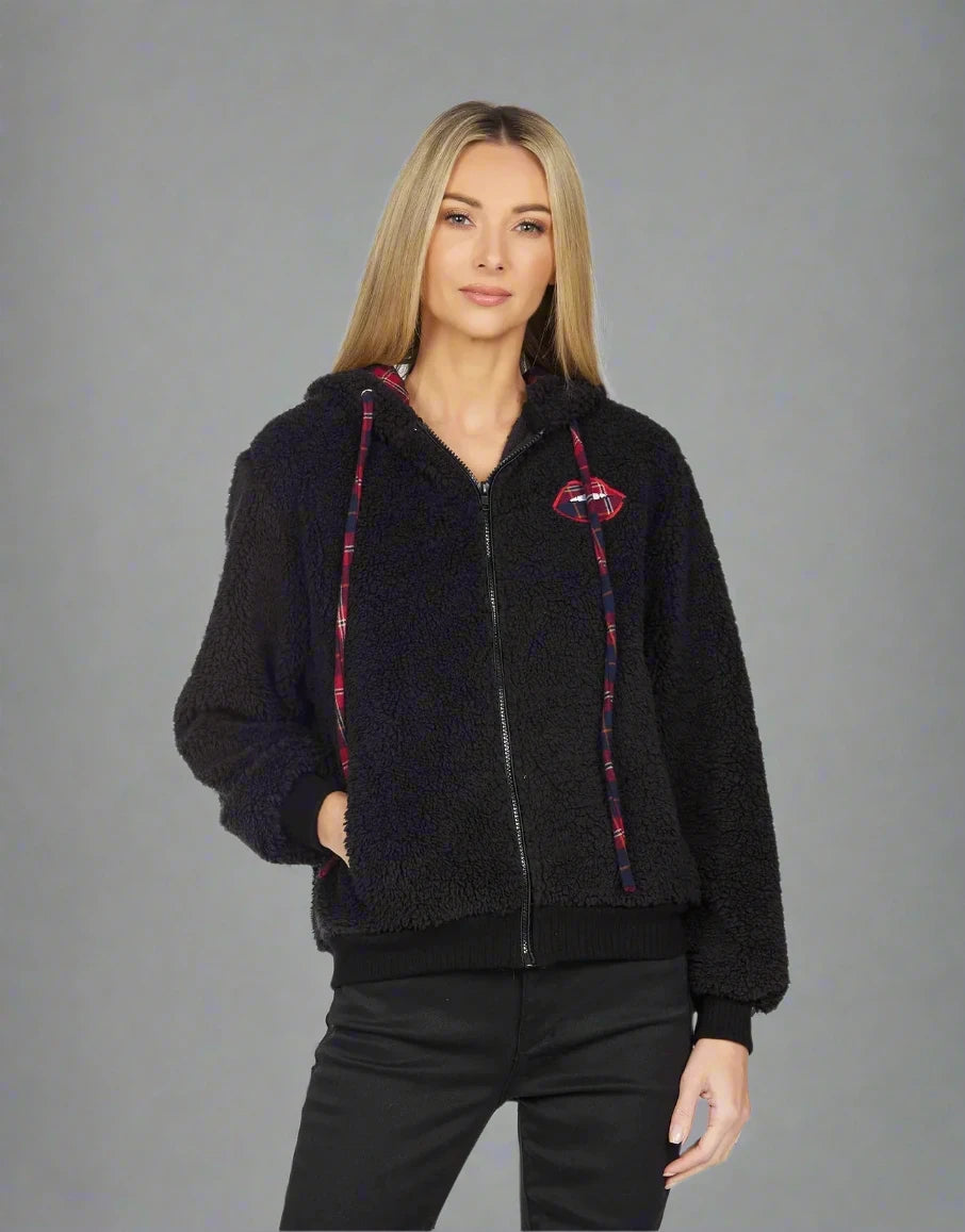 Lauren Moshi Deandra Plaid Lip Sherpa Fleece Jacket