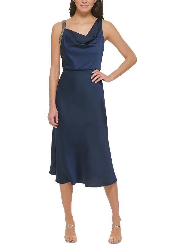 Womens Embellished Straps Crepe Midi Dress