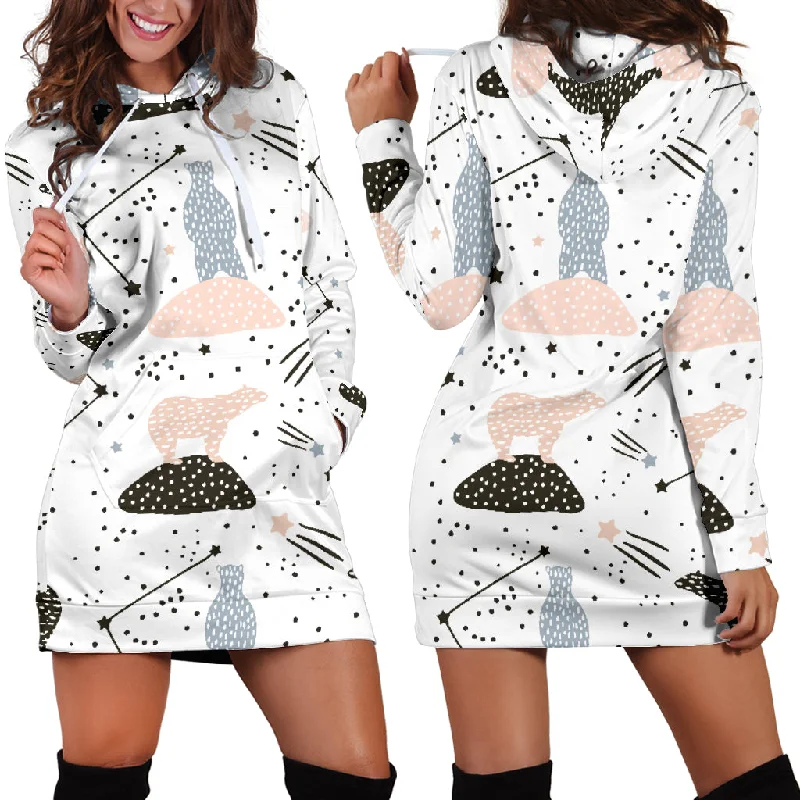 Polar Bears Star Poka Dot Pattern Women'S Hoodie Dress