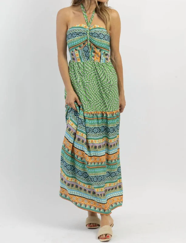 Kahuna Halter Maxi Dress In Green