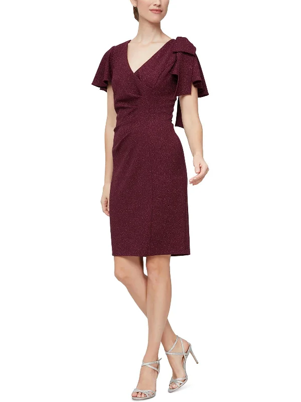 Womens V Neck Flutter Sheath Dress