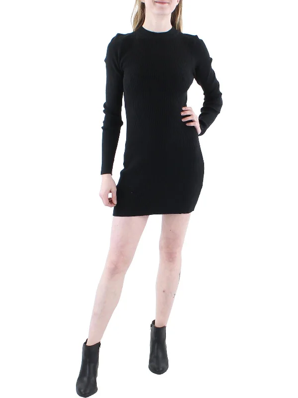 Womens Ribbed Knit Open Back Bodycon Dress