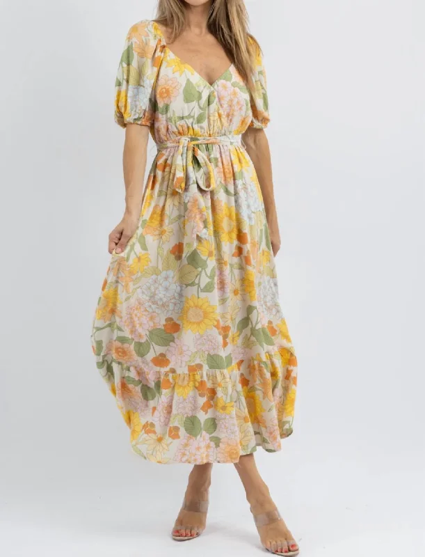 Society Street Bloom Maxi Dress In Yellow