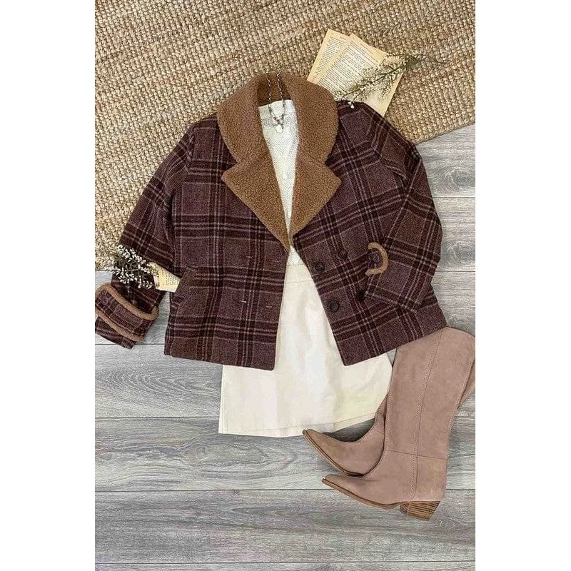 Plaid faux fur jacket