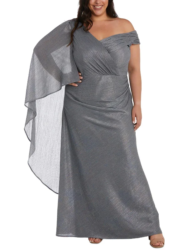 Plus Womens Crinkled Metallic Evening Dress