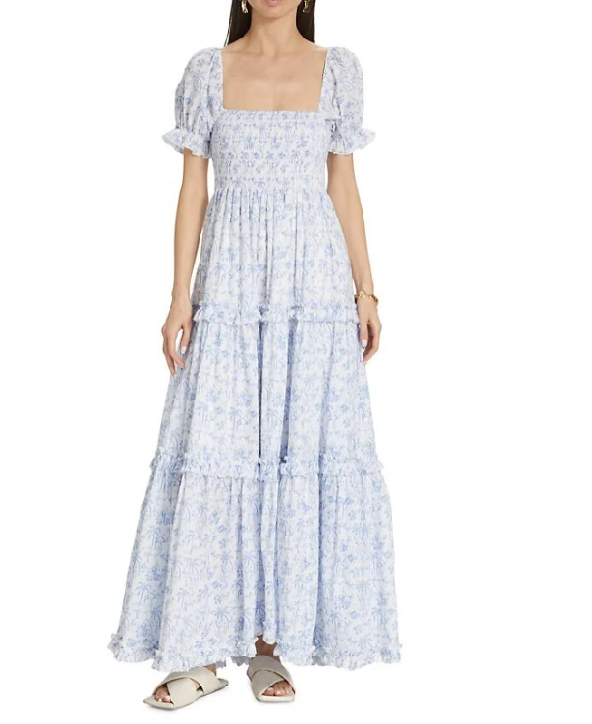 CAROLINE CONSTAS Women's Zuri Dress, White Blue Camel Toile Maxi Dress