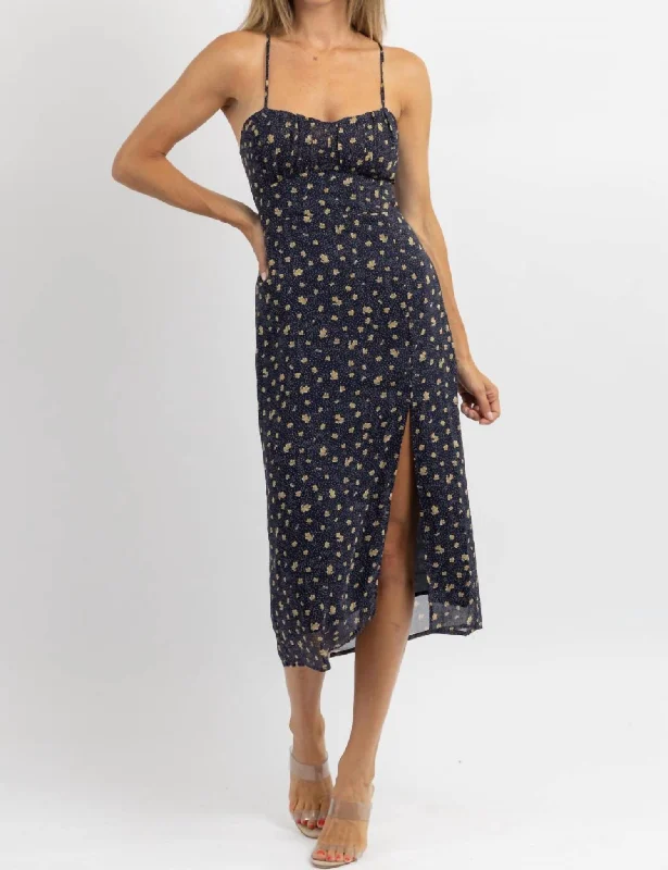 Mikah Floral Midi Dress In Black